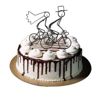 Road bike cake topper with bride and groom